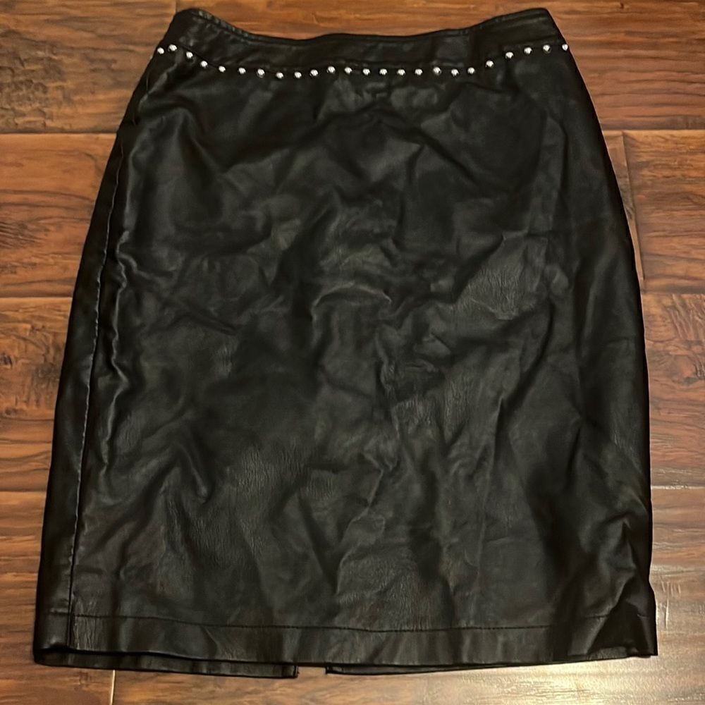 Bebe Black Faux Leather Studded Detailing Skirt